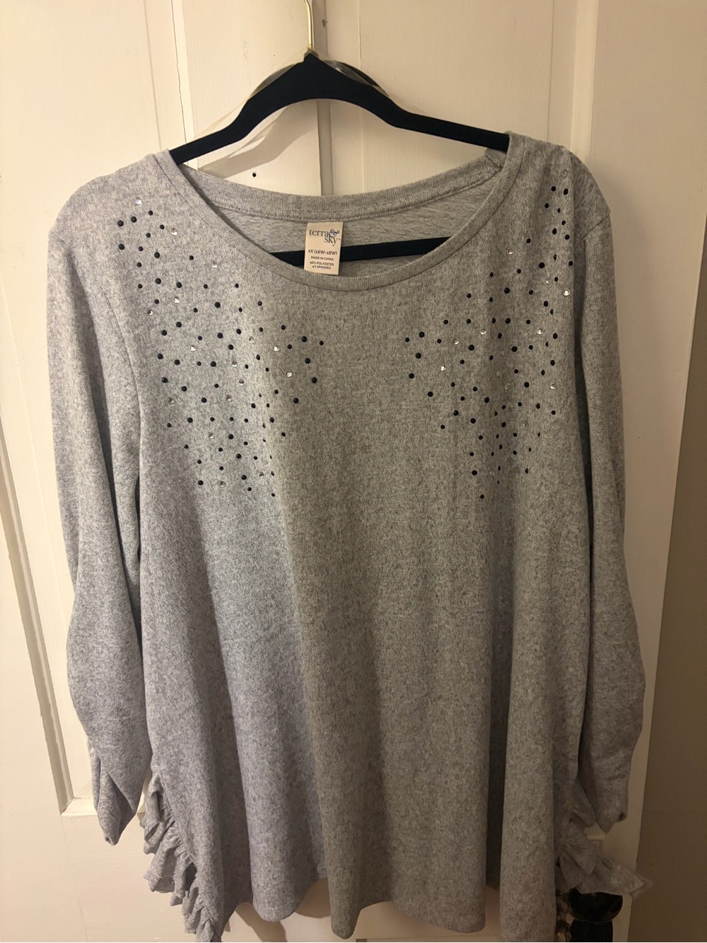 Light Gray Embellished Women's Top - Soft Sweater Tunic